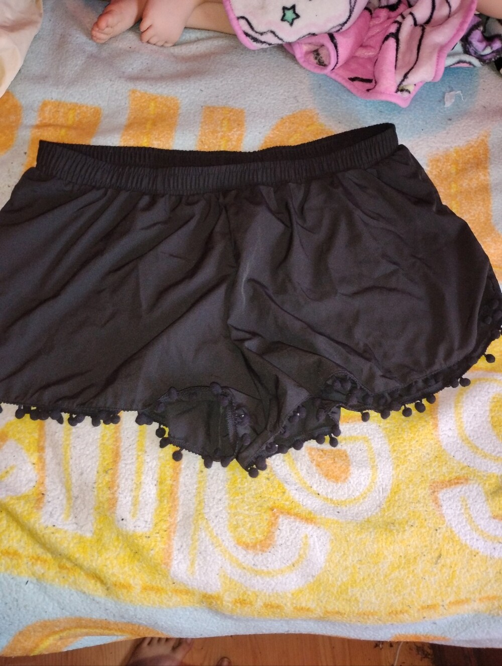 Plus Size Black Pom-Pom Trim Lounge Shorts